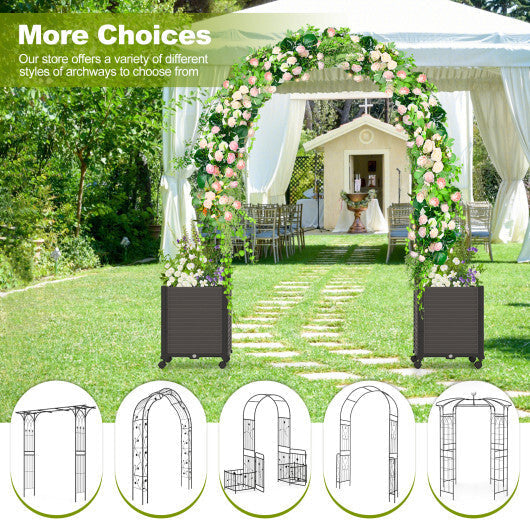 6.6 Feet Garden Arch Trellis with 2 Planter Boxes and Lockable Wheels-Black