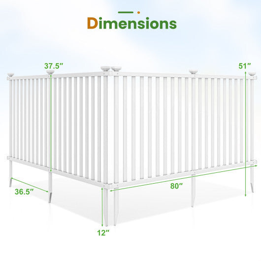 2 Piece 80 x 51 Inch Vinyl Picket Fence for Garden-Black