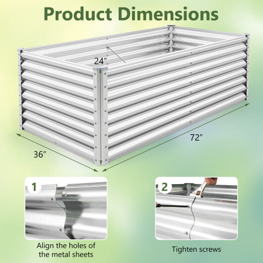 6 x 3 x 2 Feet Metal Rectangular Raised Garden Bed with Open Bottom Design-Silver