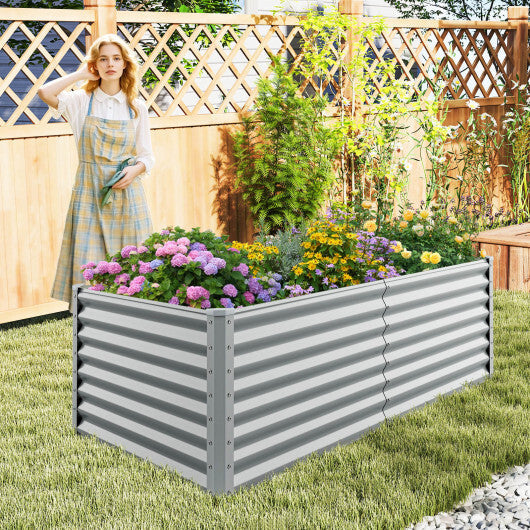 6 x 3 x 2 Feet Metal Rectangular Raised Garden Bed with Open Bottom Design-Silver