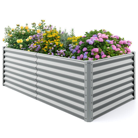 6 x 3 x 2 Feet Metal Rectangular Raised Garden Bed with Open Bottom Design-Silver