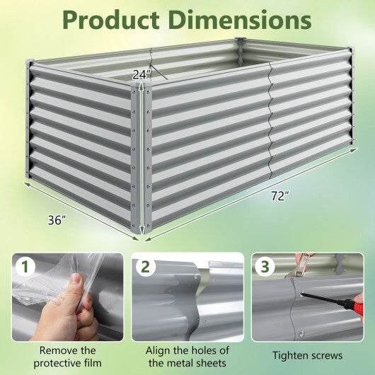 6 x 3 x 2 Feet Metal Rectangular Raised Garden Bed with Open Bottom Design-Silver