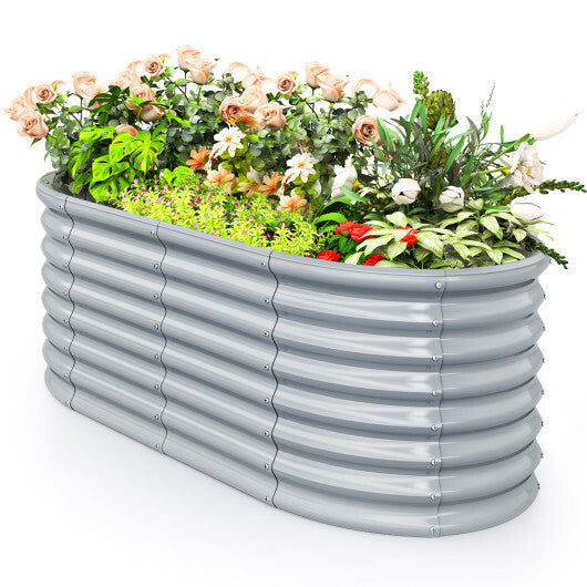 5 x 3 x 2 Feet Metal Oval Raised Garden Bed with Open Bottom Design-Silver