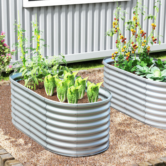 5 x 3 x 2 Feet Metal Oval Raised Garden Bed with Open Bottom Design-Silver