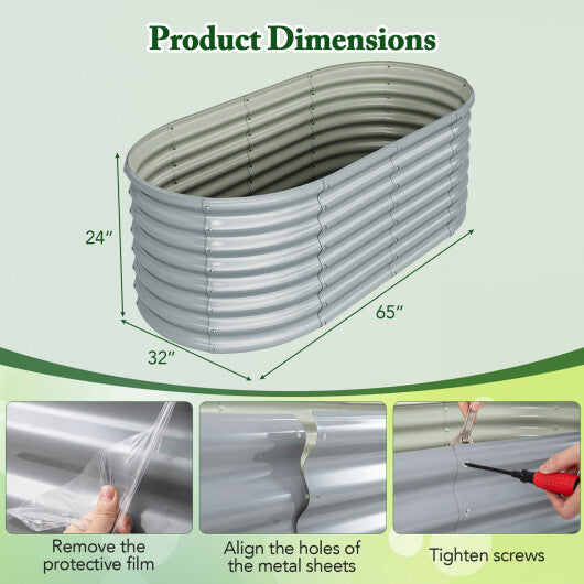 5 x 3 x 2 Feet Metal Oval Raised Garden Bed with Open Bottom Design-Silver