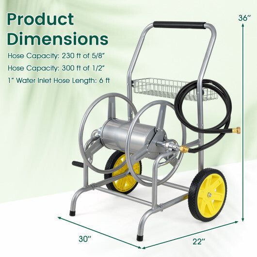 Garden Hose Reel Cart with 2 Wheels and Storage Basket-Blue