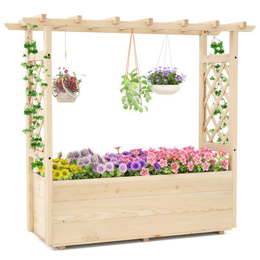 Raised Garden Bed Wooden Elevated Planter Box with Hanging Roof-S