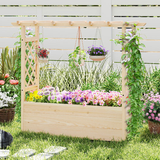 Raised Garden Bed Wooden Elevated Planter Box with Hanging Roof-S