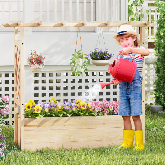 Raised Garden Bed Wooden Elevated Planter Box with Hanging Roof-S