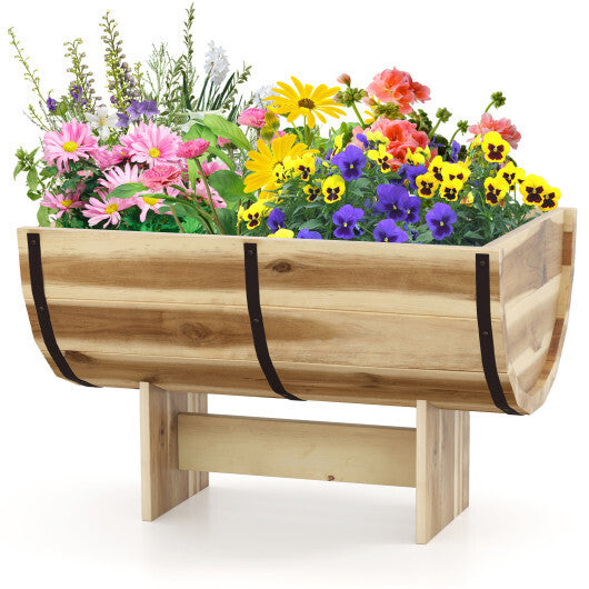 Outdoor Wooden Planter with Legs for Flower Herb Vegetable Fruit - Color: Natural