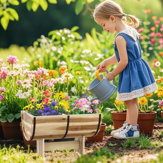 Outdoor Wooden Planter with Legs for Flower Herb Vegetable Fruit - Color: Natural