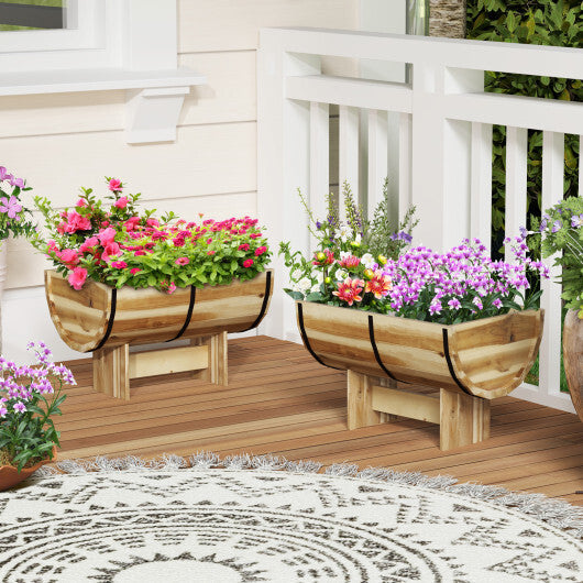 Outdoor Wooden Planter with Legs for Flower Herb Vegetable Fruit - Color: Natural