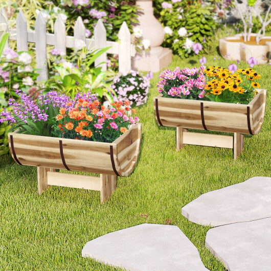 Outdoor Wooden Planter with Legs for Flower Herb Vegetable Fruit - Color: Natural