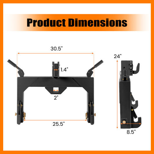 3-Point Quick Hitch with 5 Level Adjustable Bolt for Farming-Orange