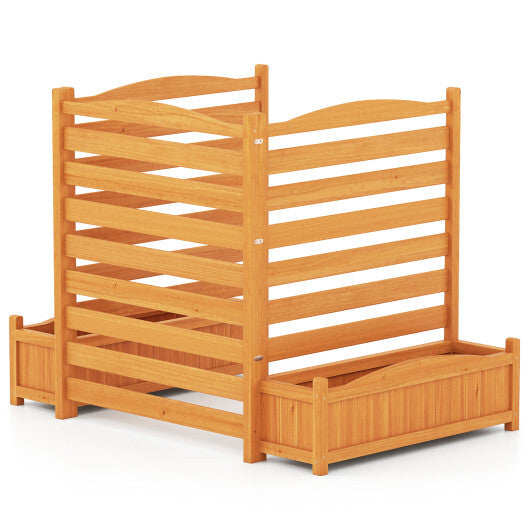 3-Panel Wood Air Conditioner Fence with Planter Box Freestanding Privacy Screen-Yellow