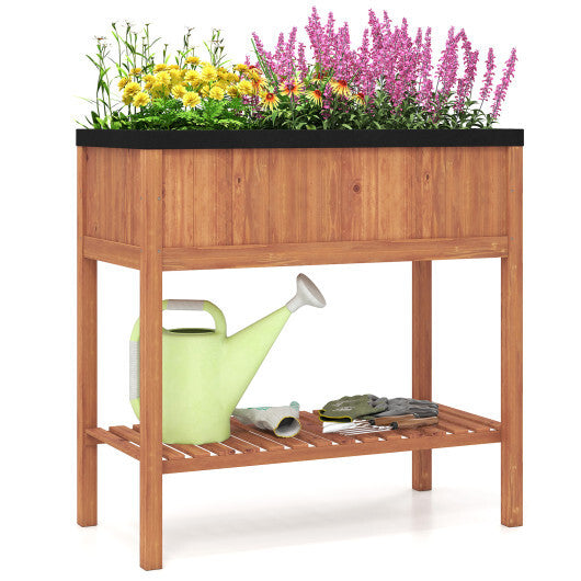 Wooden Raised Garden Bed with Storage Shelf and 220 LBS Capacity-Orange