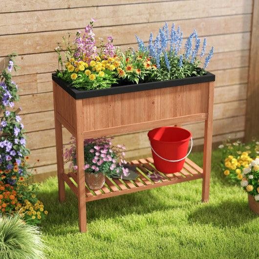 Wooden Raised Garden Bed with Storage Shelf and 220 LBS Capacity-Orange