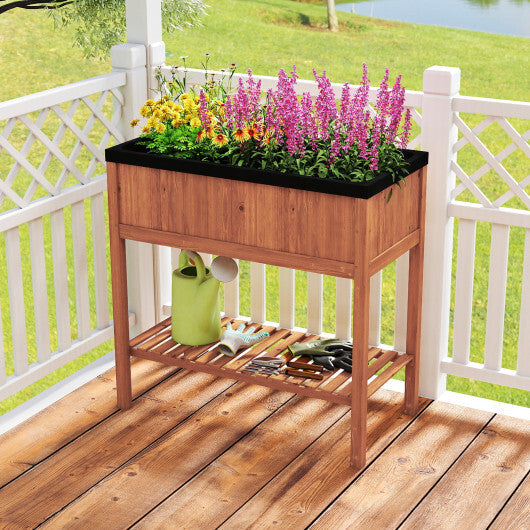 Wooden Raised Garden Bed with Storage Shelf and 220 LBS Capacity-Orange