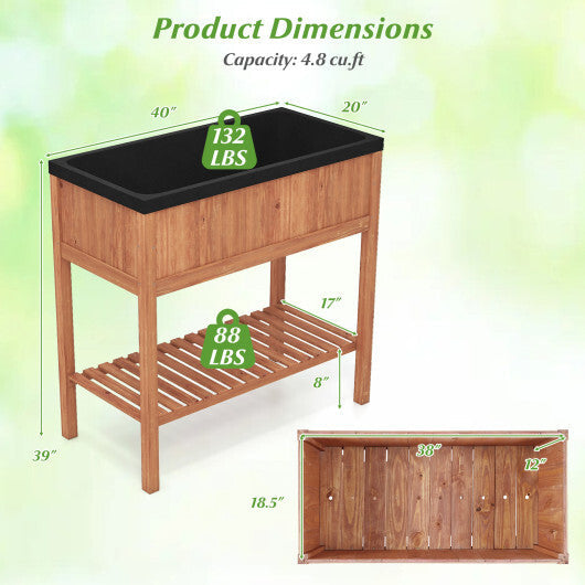 Wooden Raised Garden Bed with Storage Shelf and 220 LBS Capacity-Orange