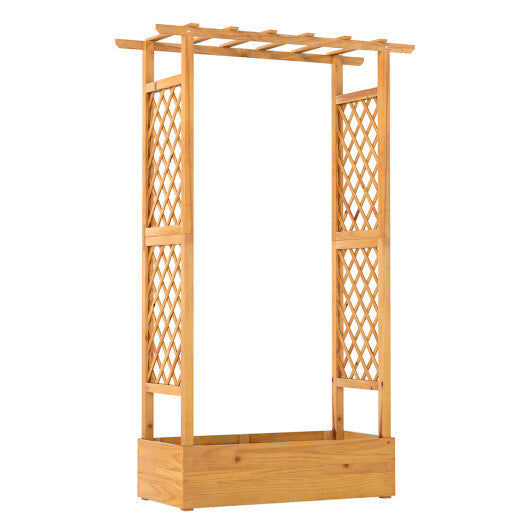 70 Inch Wooden Raised Garden Bed with Lattice Trellis-Natural
