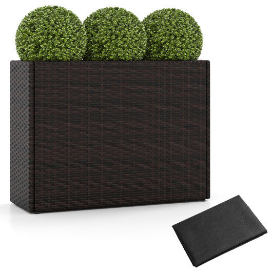 24 Inch Tall Raised Garden Bed All-Weather PE Rattan Wicker Flowerpot with Liner