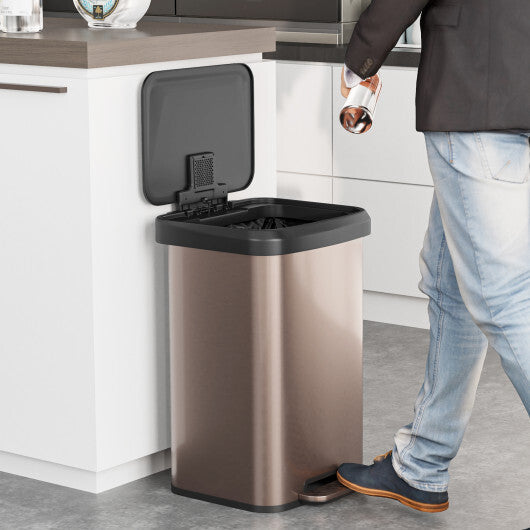 13.2 Gallon Step Trash Can with Soft Close Lid and Deodorizer Compartment-Silver