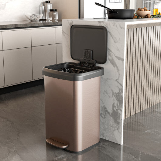 13.2 Gallon Step Trash Can with Soft Close Lid and Deodorizer Compartment-Silver