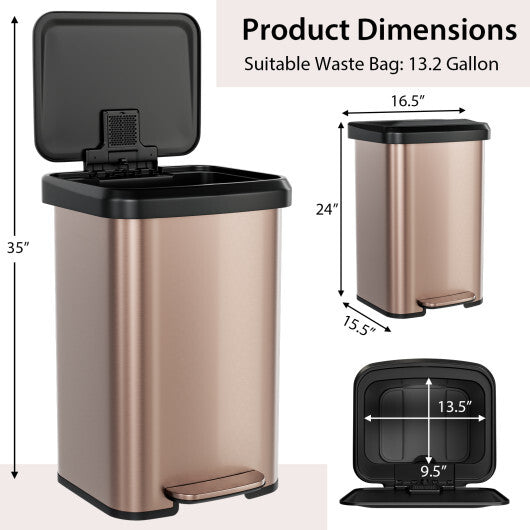 13.2 Gallon Step Trash Can with Soft Close Lid and Deodorizer Compartment-Silver
