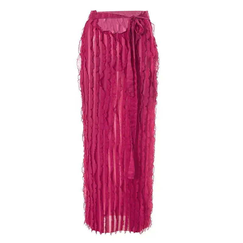 Girls Night Ruffle Tie Waist Midi Skirt