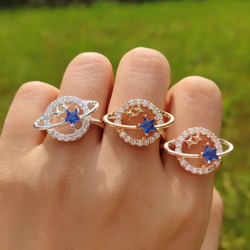 Gold Plated Planet Star Ring with Adjustable Band