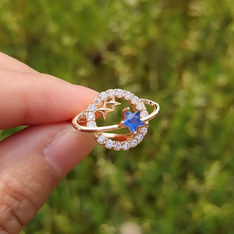 Gold Plated Planet Star Ring with Adjustable Band