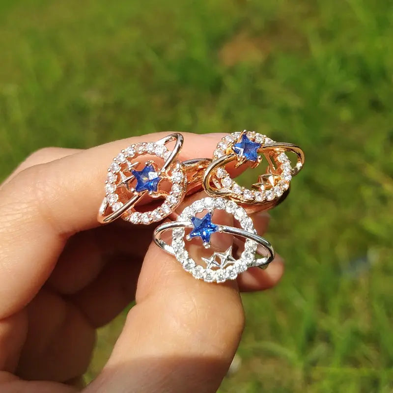 Gold Plated Planet Star Ring with Adjustable Band