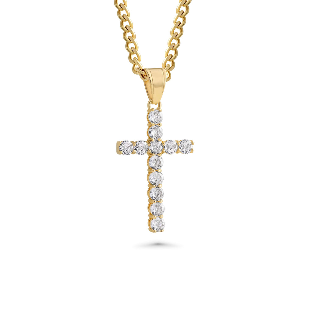 "Iced Out" Cross Necklace With Micro Cuban Chain