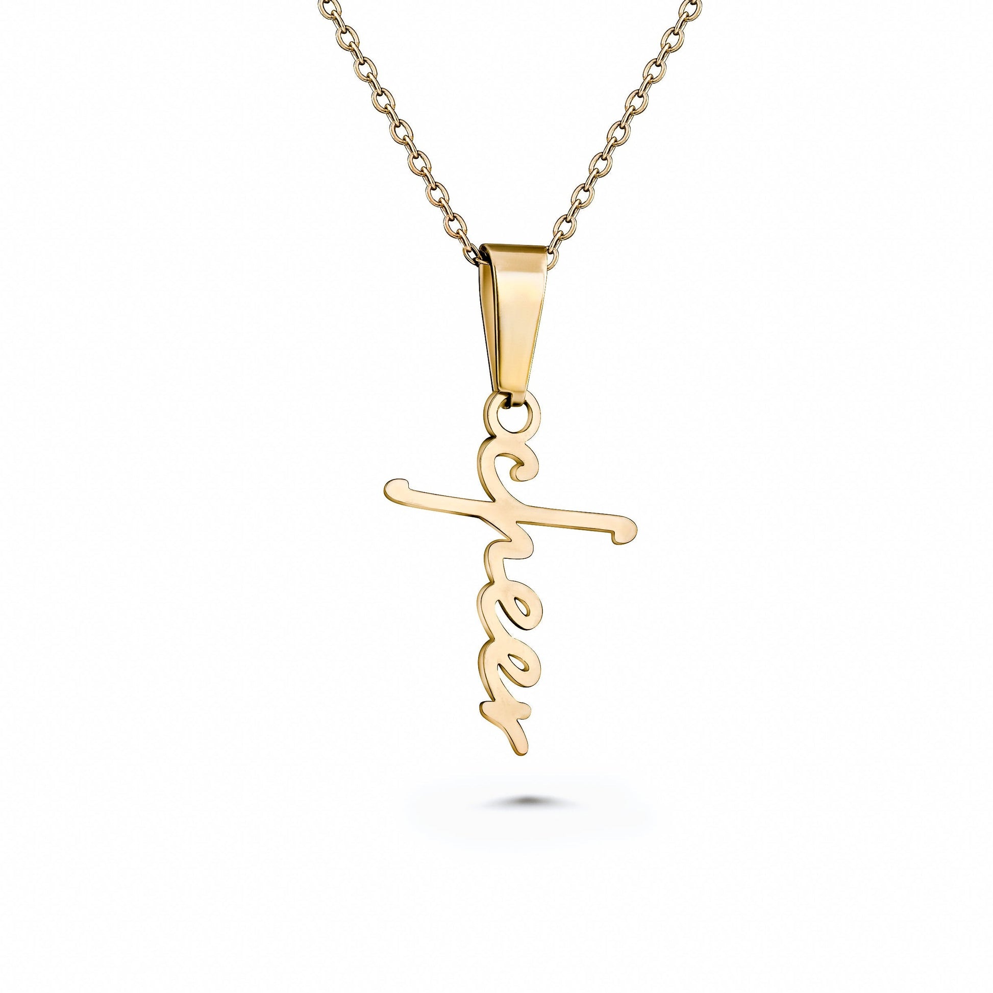 Cheer Script Cross Necklace