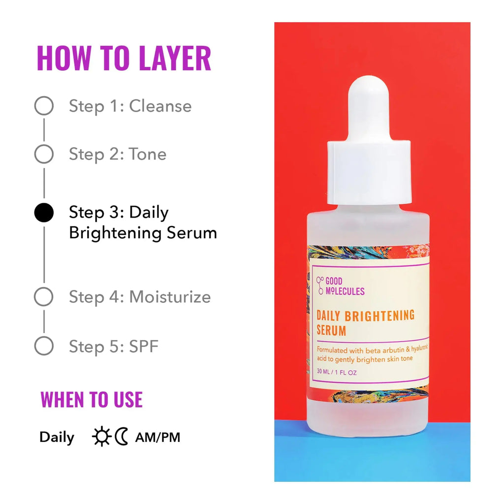 Good Molecules Daily Brightening Serum - Hydrating Facial Serum with Beta Arbutin and Hyaluronic Acid to Moisturize