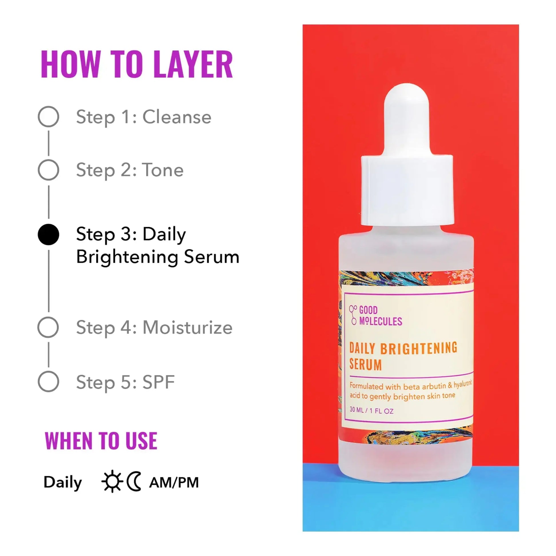 Good Molecules Daily Brightening Serum - Hydrating Facial Serum with Beta Arbutin and Hyaluronic Acid to Moisturize