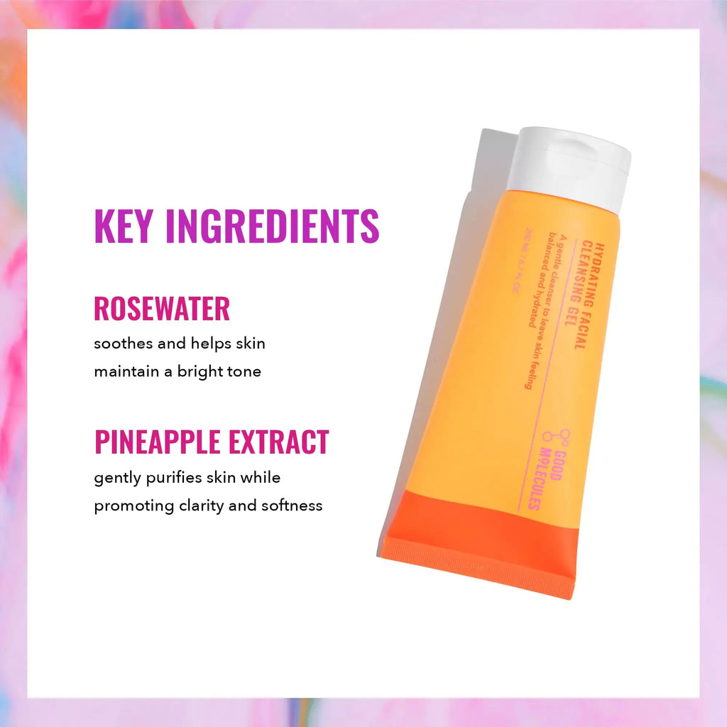 Good Molecules Hydrating Facial Cleansing Gel - Face Wash with Rosewater and Pineapple - Skincare for Face