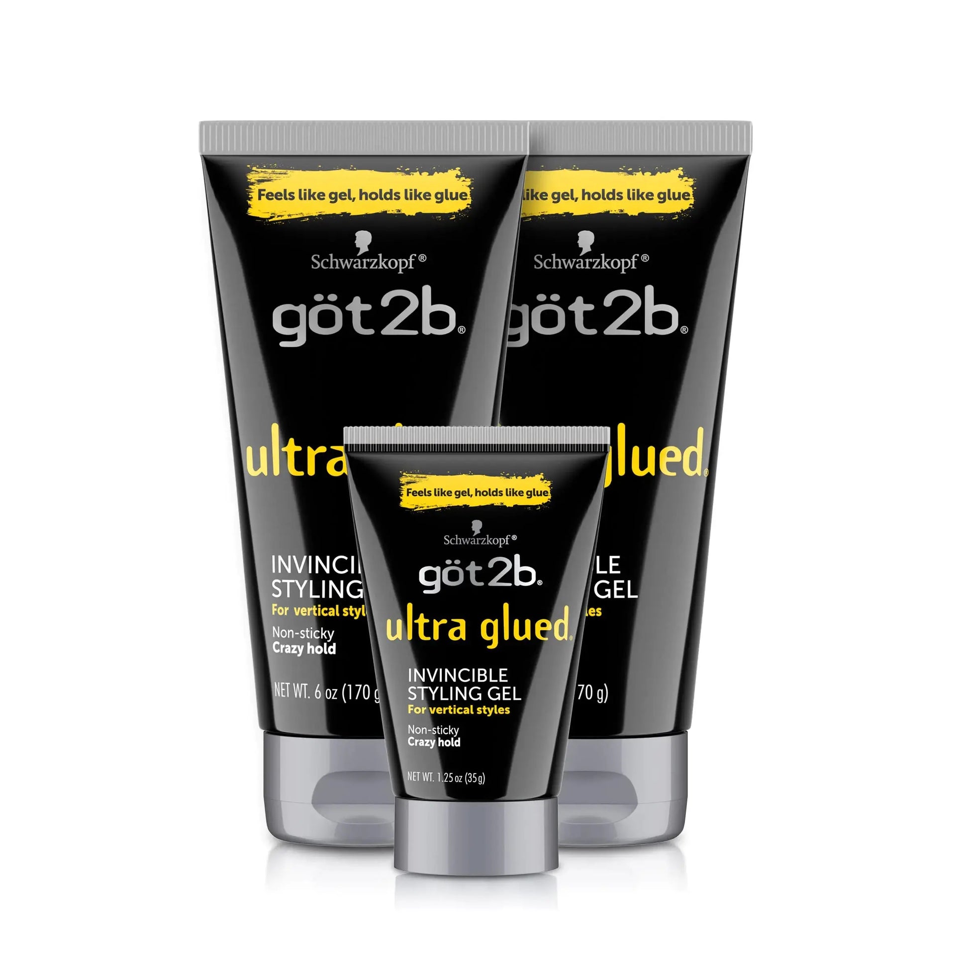 Got2B Ultra Glued Invincible Styling Gel 2 - 6 oz tubes + 1 Travel 1.25 oz tube Styling Gel + Travel 1 Fl Oz (Pack of 1)