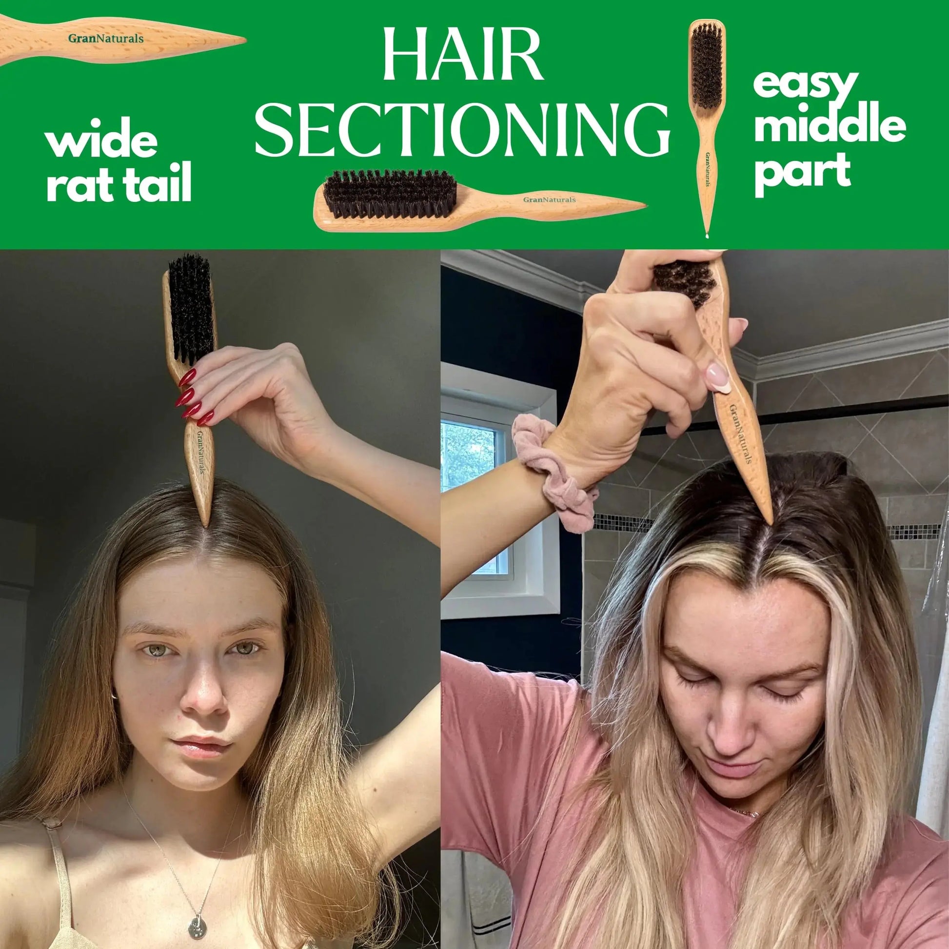 GranNaturals Boar Bristle Hair Brush – Sleek Styling & Edge Control