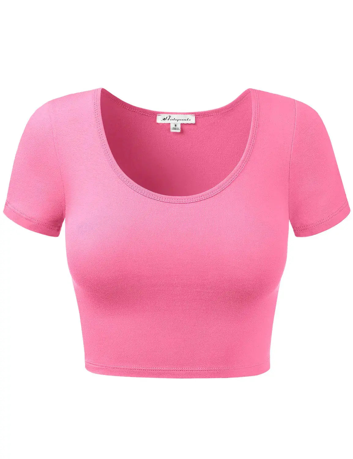 HATOPANTS Women's Cotton Basic Scoop Neck Crop Top | Short Sleeve Top