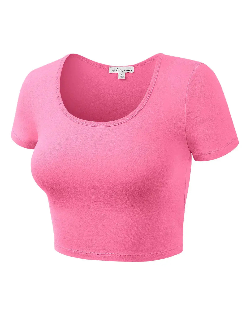 HATOPANTS Women's Cotton Basic Scoop Neck Crop Top | Short Sleeve Top