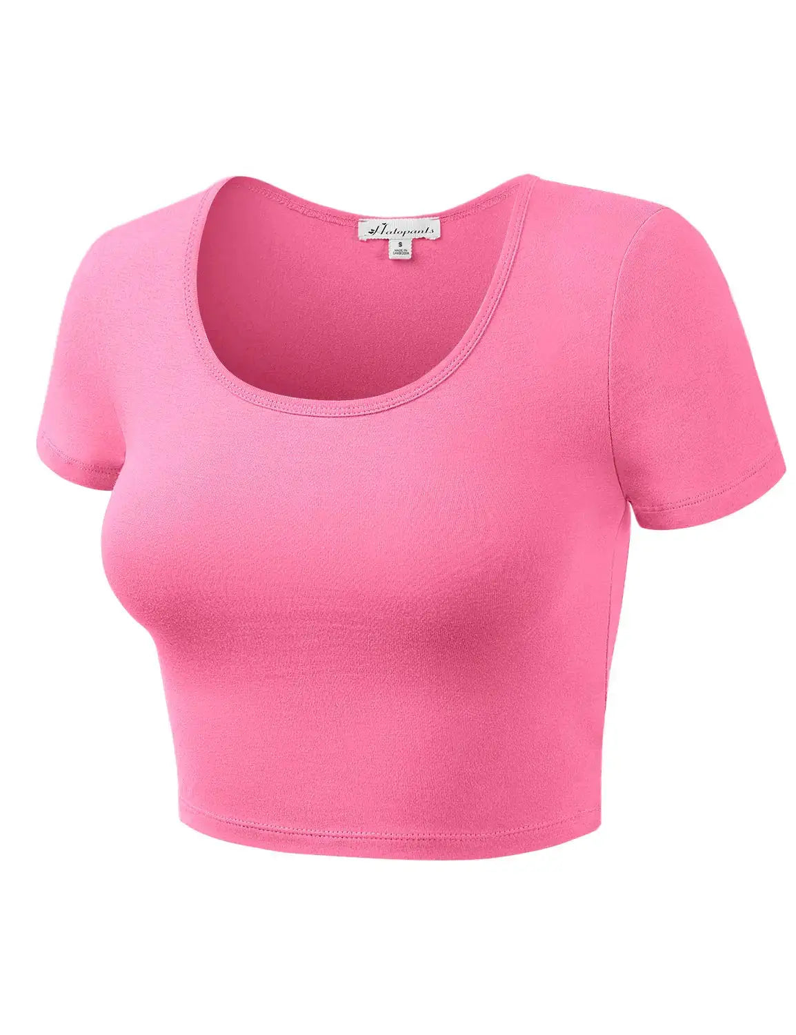 HATOPANTS Women's Cotton Basic Scoop Neck Crop Top | Short Sleeve Top