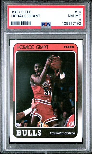 Graded 1988 Fleer Horace Grant #16 Rookie RC Basketball Card PSA 8 NM-MT
