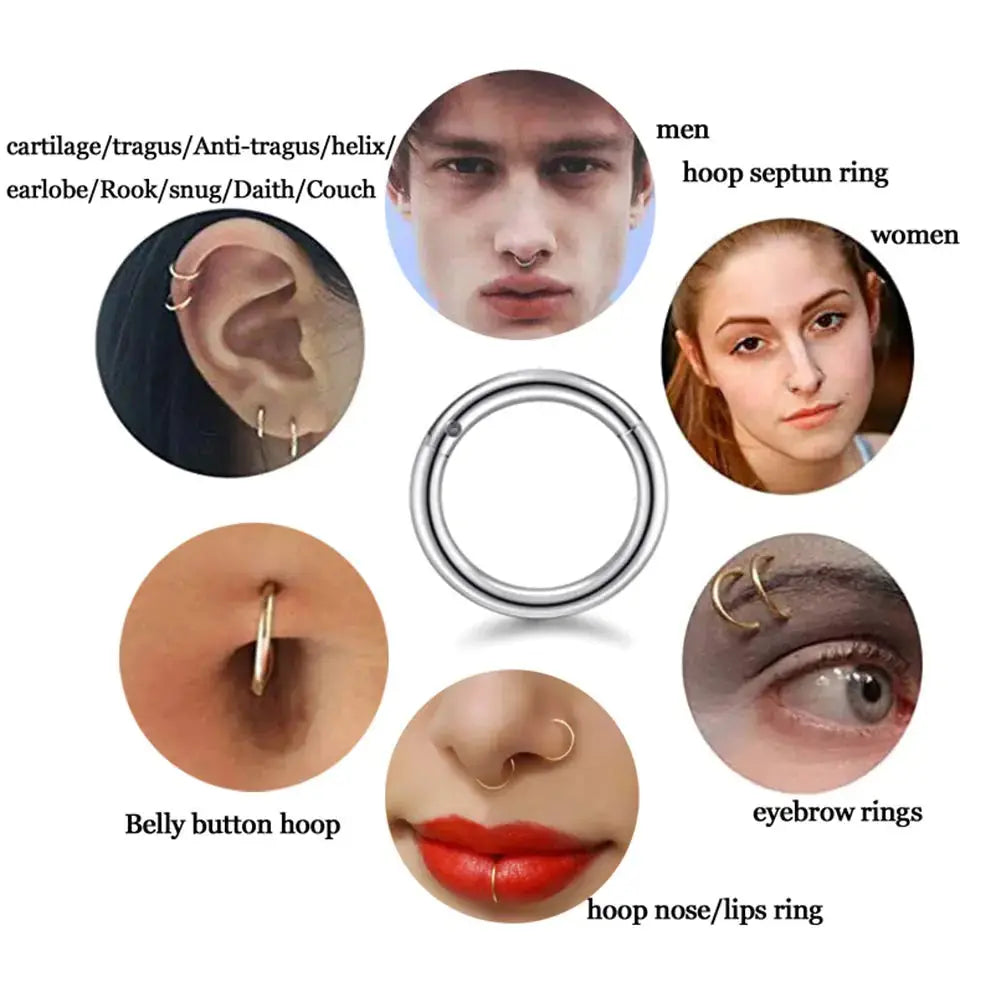 HQLA Surgical Steel Hinged Clicker Segment Nose Rings | Hoop Helix Cartilage Daith Tragus Sleeper Earrings Women & Men