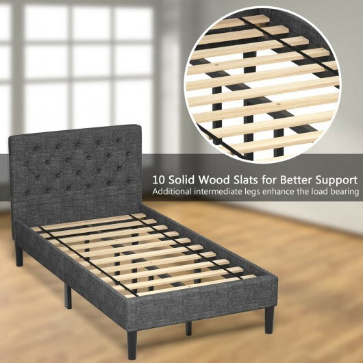 Upholstered Bed Base with Button Stitched Headboard