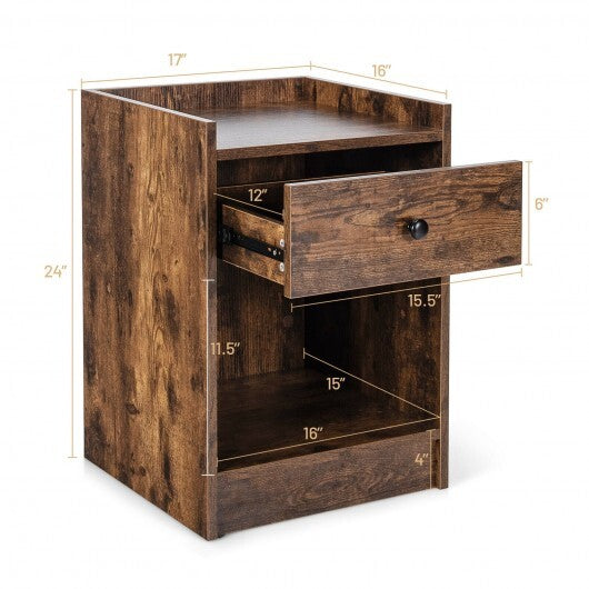 Set of 2 Nightstand with Drawer Cabinet End Side Table Raised Top-White