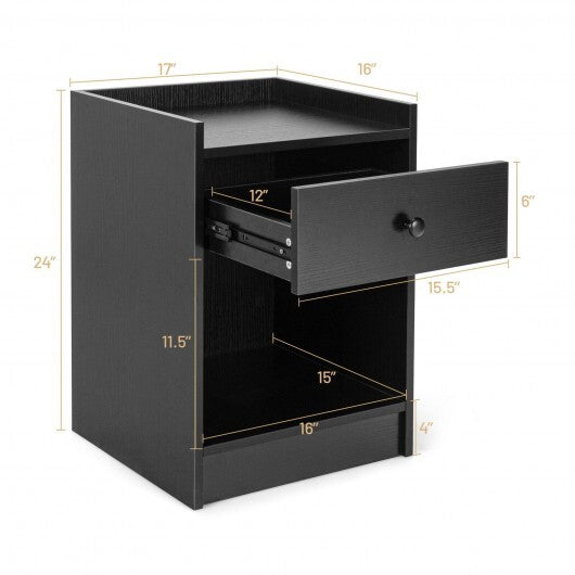 Set of 2 Nightstand with Drawer Cabinet End Side Table Raised Top-White