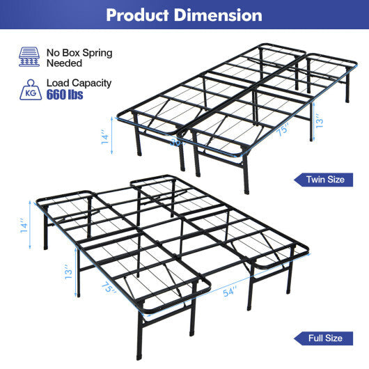 Queen/King Size Folding Steel Platform Bed Frame for Kids and Adults-King Size