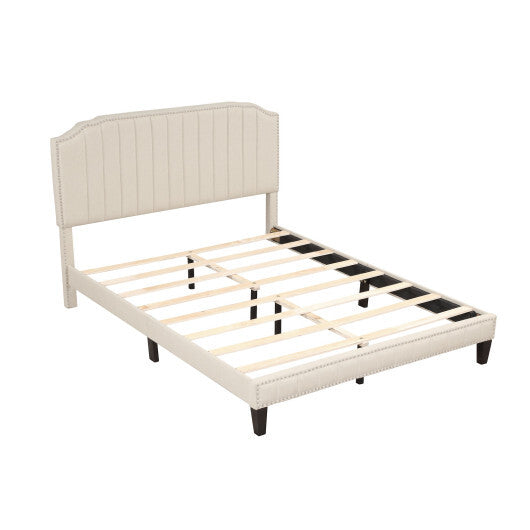 Heavy Duty Upholstered Bed Frame with Rivet Headboard-Full Size
