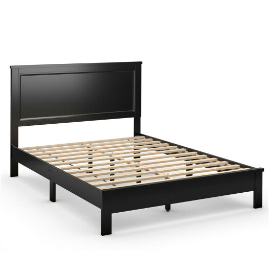 Queen Size Bed Frame Platform Slat High Headboard Bedroom with Rubber Wood Leg-White